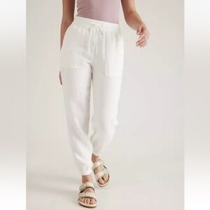 Athleta Retreat Linen Jogger Pants Calla Lily White Casual Athleisure Women’s 0